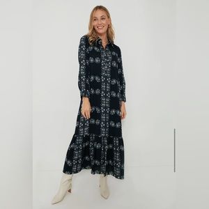 Hyacinth House - Navy Floral Miller Maxi Shirt Dress - S